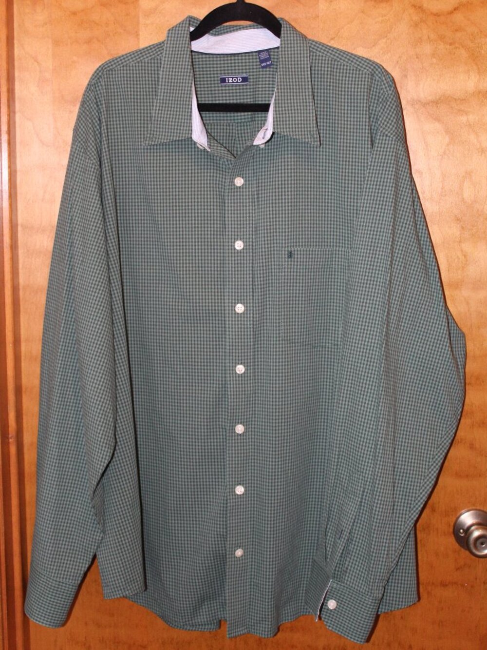 Izod Mens Size 3XLT Long Sleeve Button Front Shirt Green Black Plaid %80